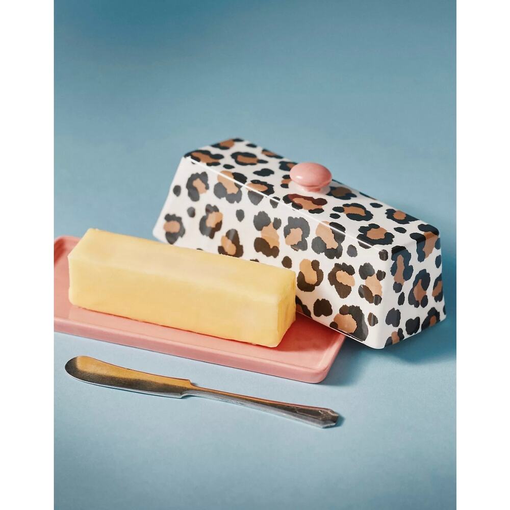 Anthropologie Chintzware Leopard Stoneware Butter Dish